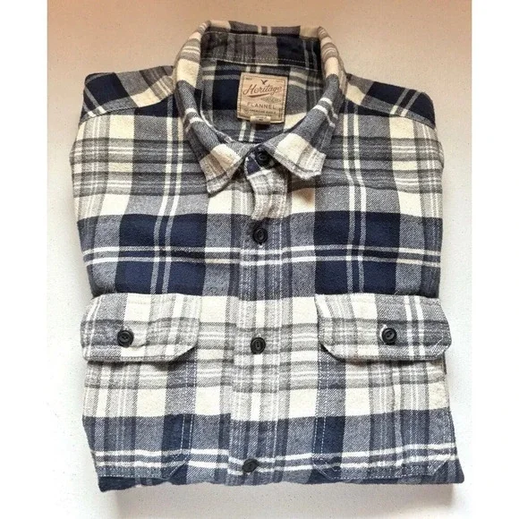 American Eagle Men's XL Flannel Button-Down Heritage Blue White Outdoor Gorpcore - Picture 2 of 8